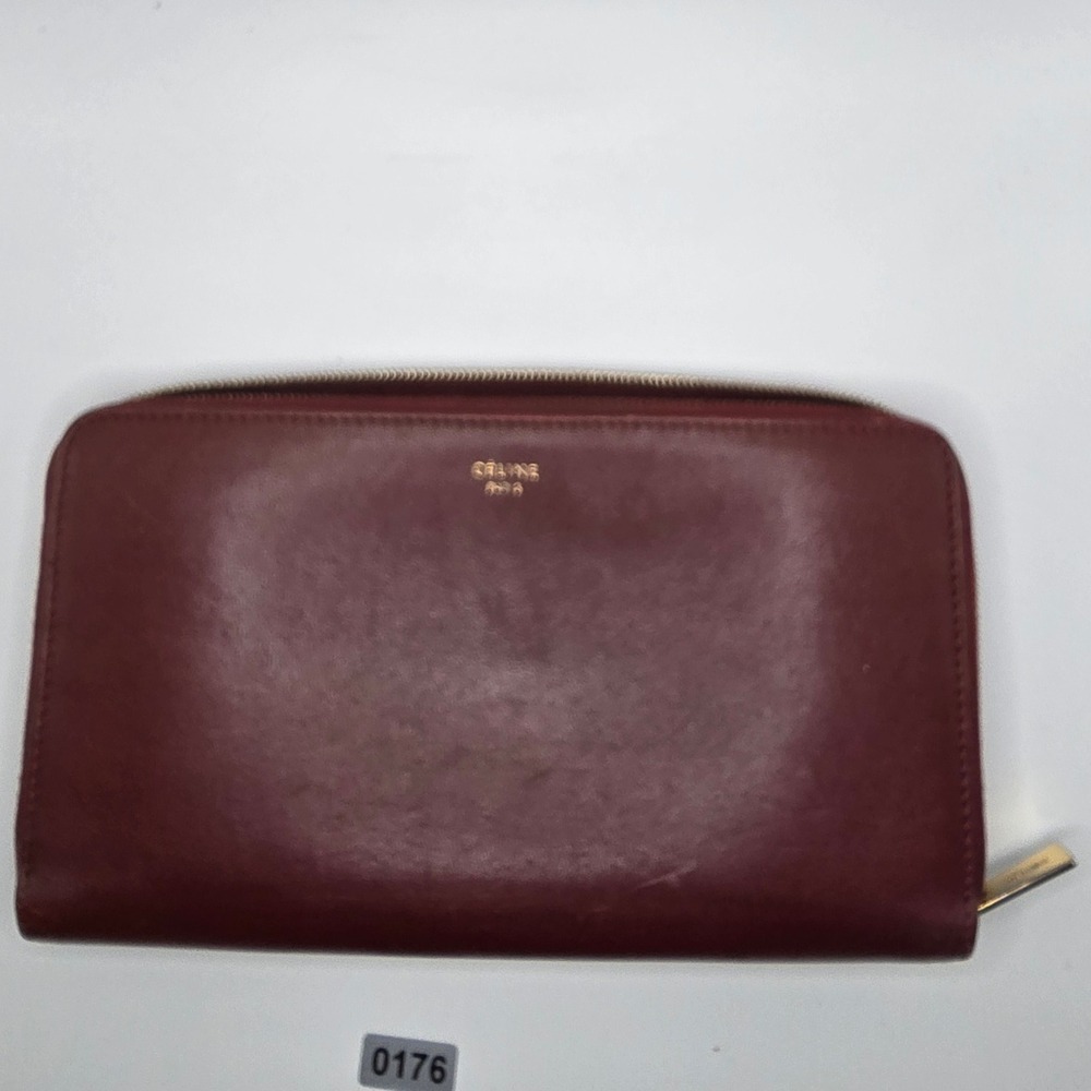 Celine Burgundy Leather Zip Around‎ Wallet #176